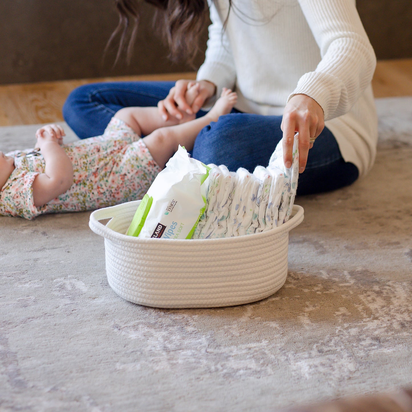 NaturalCozy Oval Rope Cotton Baskets Set of 3 (Off White)