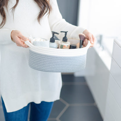 NaturalCozy Oval Rope Cotton Baskets Set of 3 (Off White & Gray)