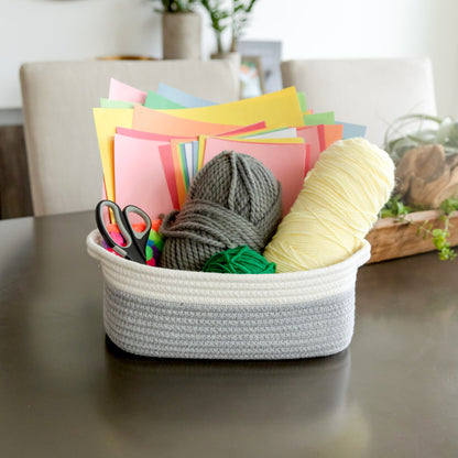 NaturalCozy Rectangle Rope Cotton Baskets Set of 5 (Off White & Gray)